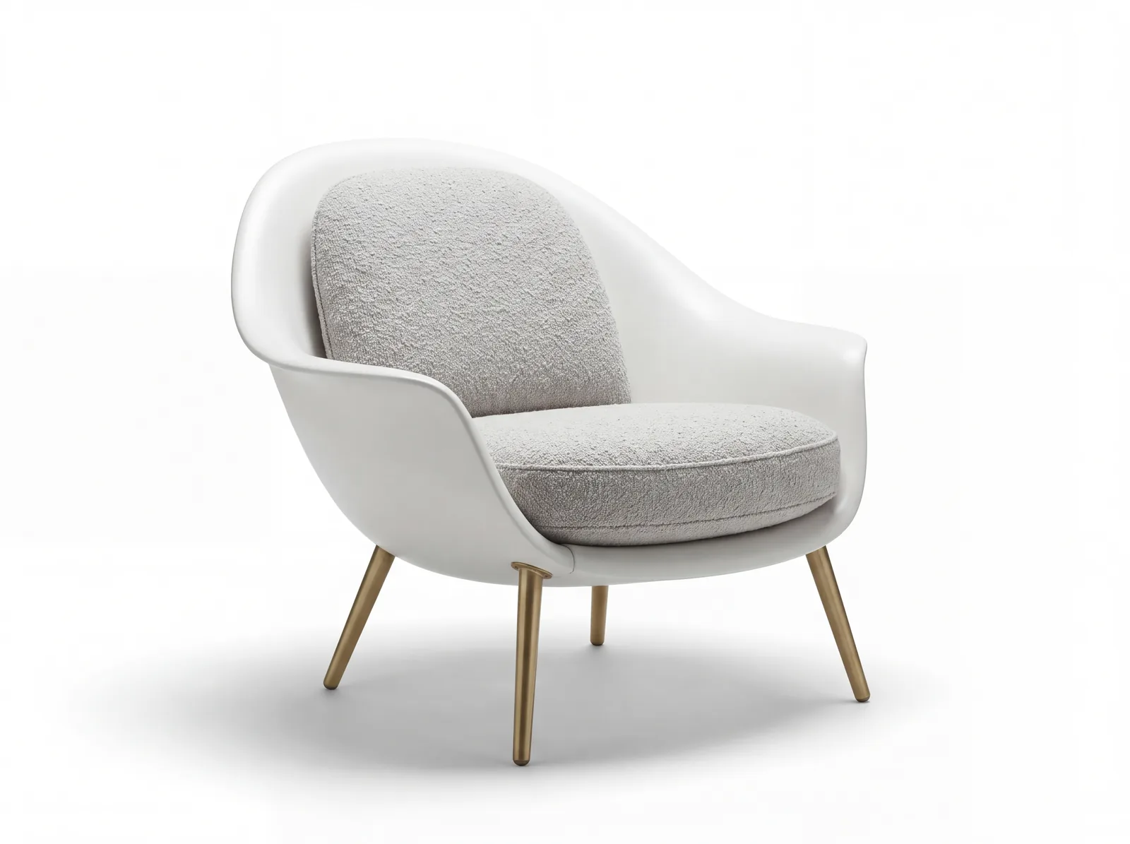 Dune Lounge Chair in Chalk lacquer, Fog bouclé and brushed brass