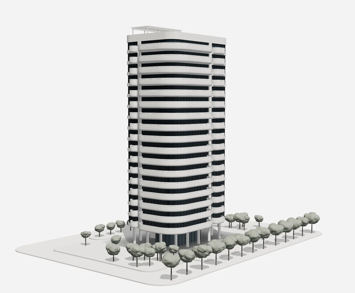 ALBA Residences, model of the tower on its garden plinth