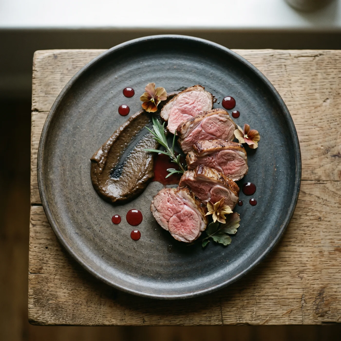 Lamb neck with burnt eggplant and pomegranate jus