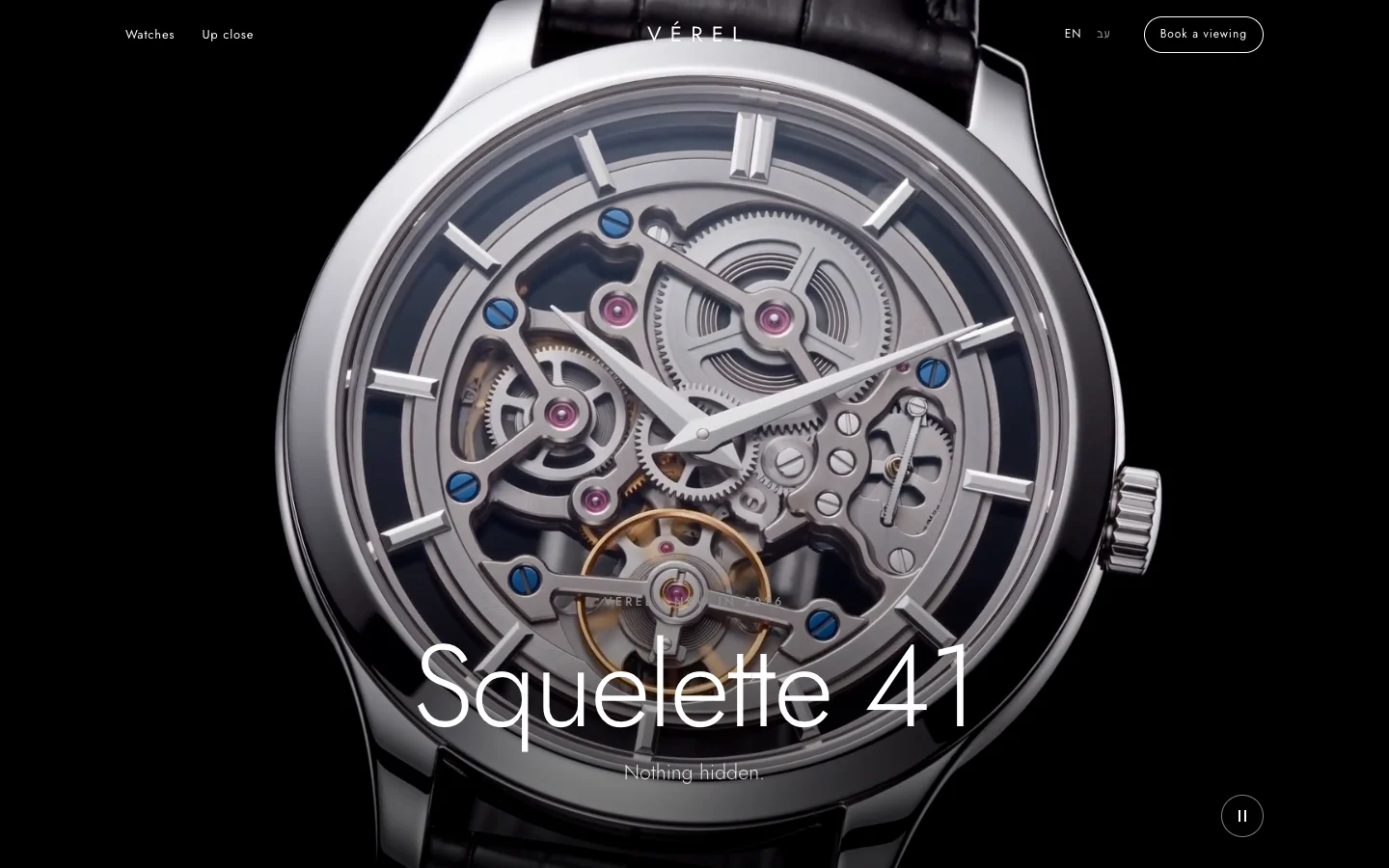 The launch page for the fictional VÉREL skeleton watch